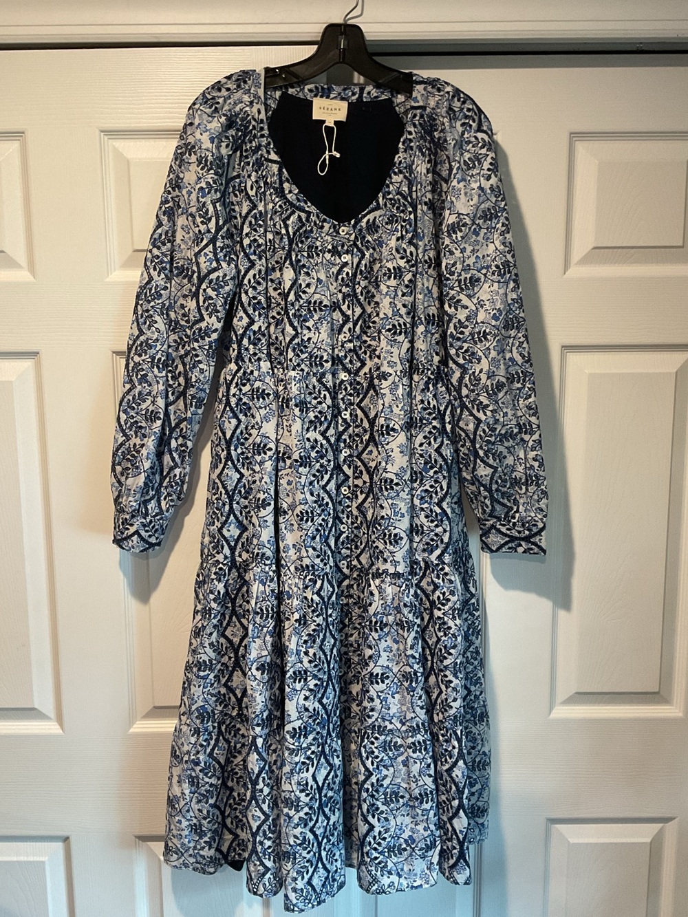 NWOT Sezane Yuliana Blue White Embroidered Eyelet Flower Maxi Dress sz 42 or 10